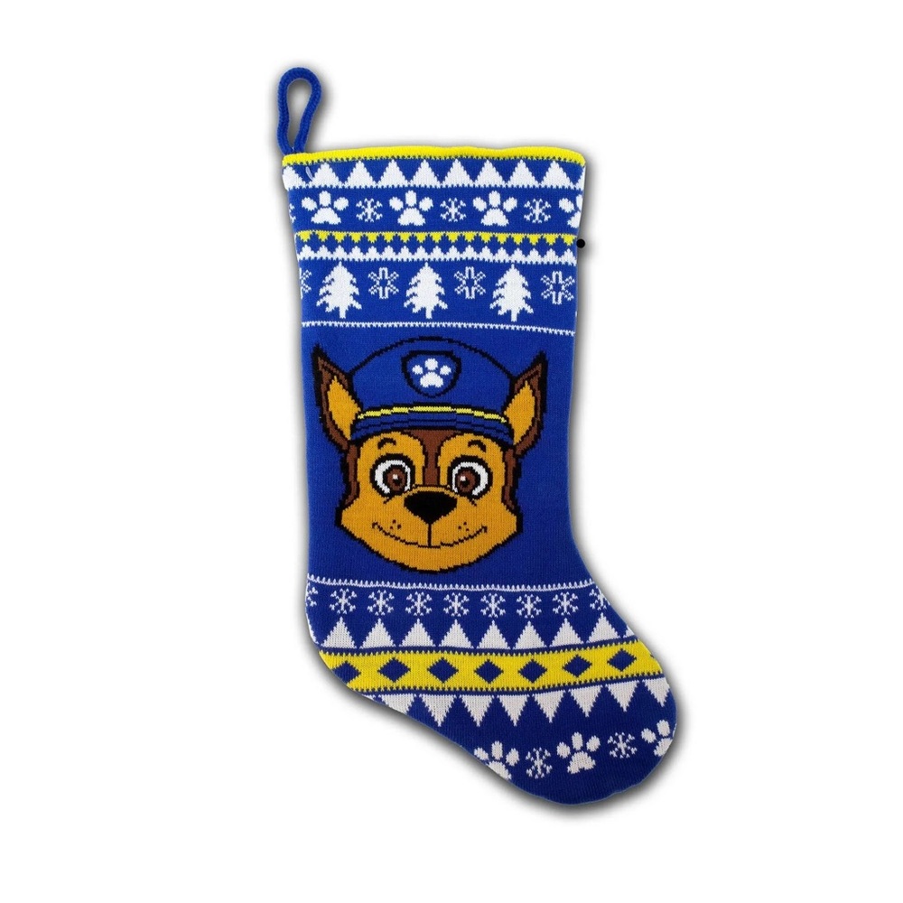 NWOT 19" PAW Patrol Chase Knit Christmas Stocking-blue.
